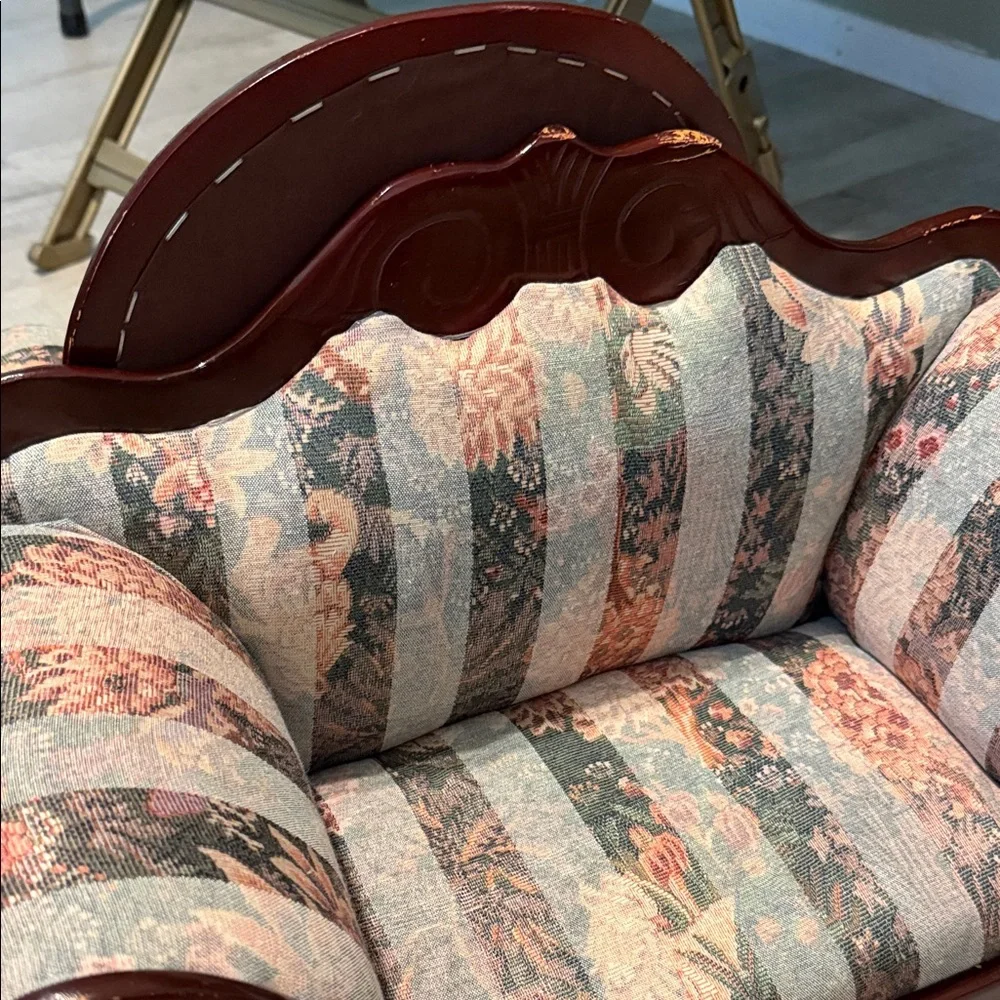 Vintage Floral Stripe Upholstered Mini Loveseat - Blue and Pink doll house set